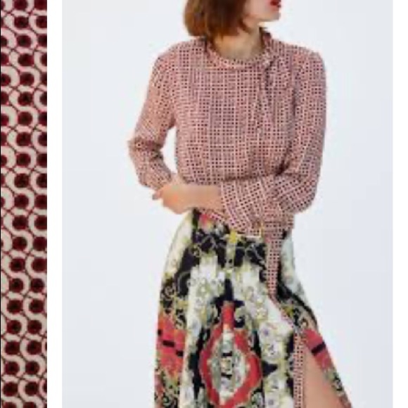 NEW Zara Woman Patterned Tie Neck Blouse Small - Picture 2 of 9